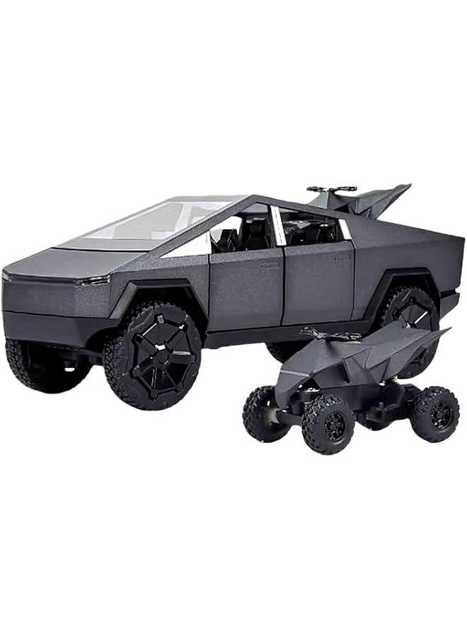 1:24 Pickup Truck Off-Road Alloy car Model Toys,with Small Motorbike Toy, Sound and Light Function, Adults and Children are Suitable for Toy Gifts,Collectibles, Decorations. (1:24 Pickup Grey)