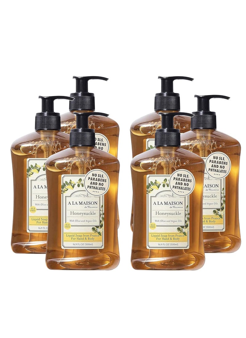 A LA MAISON French Liquid Hand Soap, Honeysuckle - Natural Hand Wash Made with Essential Oils - Biodegradable, Plant-Based, Vegan, Cruelty-Free, Alcohol & Paraben Free (16.9 oz, 6 Pack)