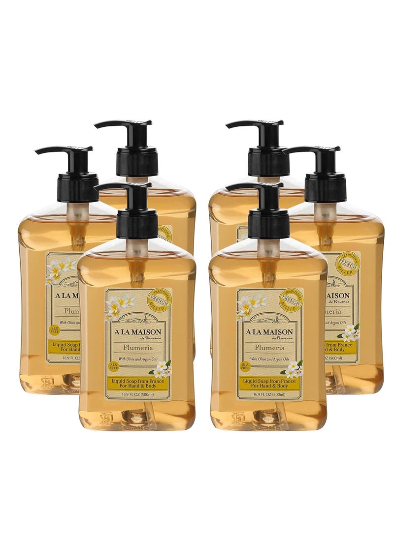 A LA MAISON French Liquid Hand Soap, Plumeria - Natural Hand Wash Made with Essential Oils - Biodegradable, Plant-Based, Vegan, Cruelty-Free, Alcohol & Paraben Free (16.9 oz, 6 Pack)