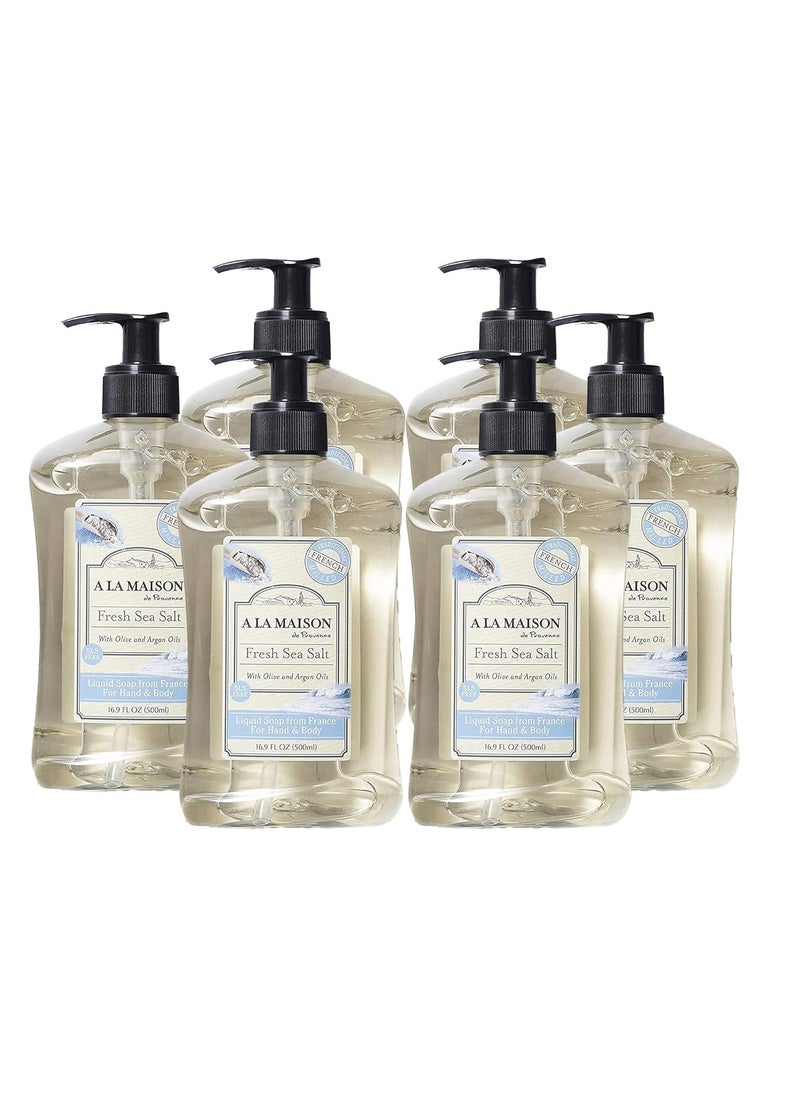 A LA MAISON French Liquid Hand Soap, Fresh Sea Salt - Natural Hand Wash Made with Essential Oils - Biodegradable, Plant-Based, Vegan, Cruelty-Free, Alcohol & Paraben Free (16.9 oz, 6 Pack)