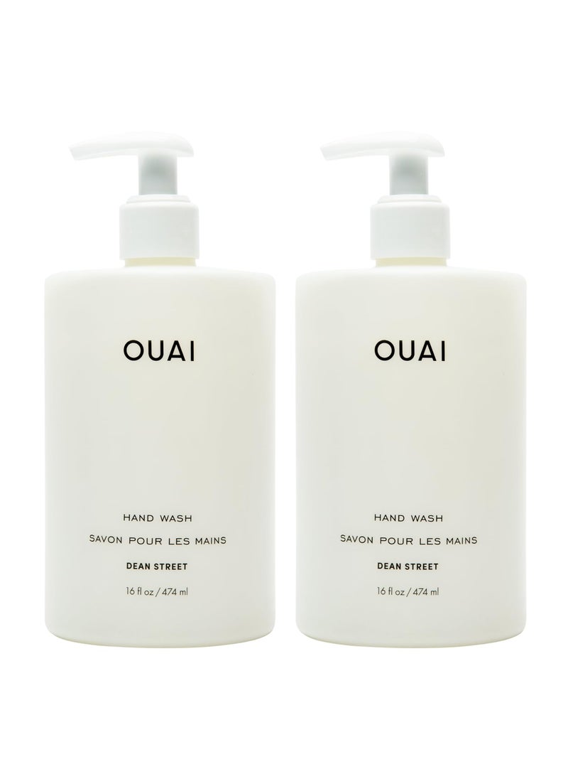 OUAI Hand Wash Full Size - Liquid Hand Soap with Jojoba, Avocado, & Rose Hip Oil for Replenished Skin - Gentle Exfoliating Bathroom + Kitchen Hand Soap - (2 Pack, 16 Fl Oz Each)