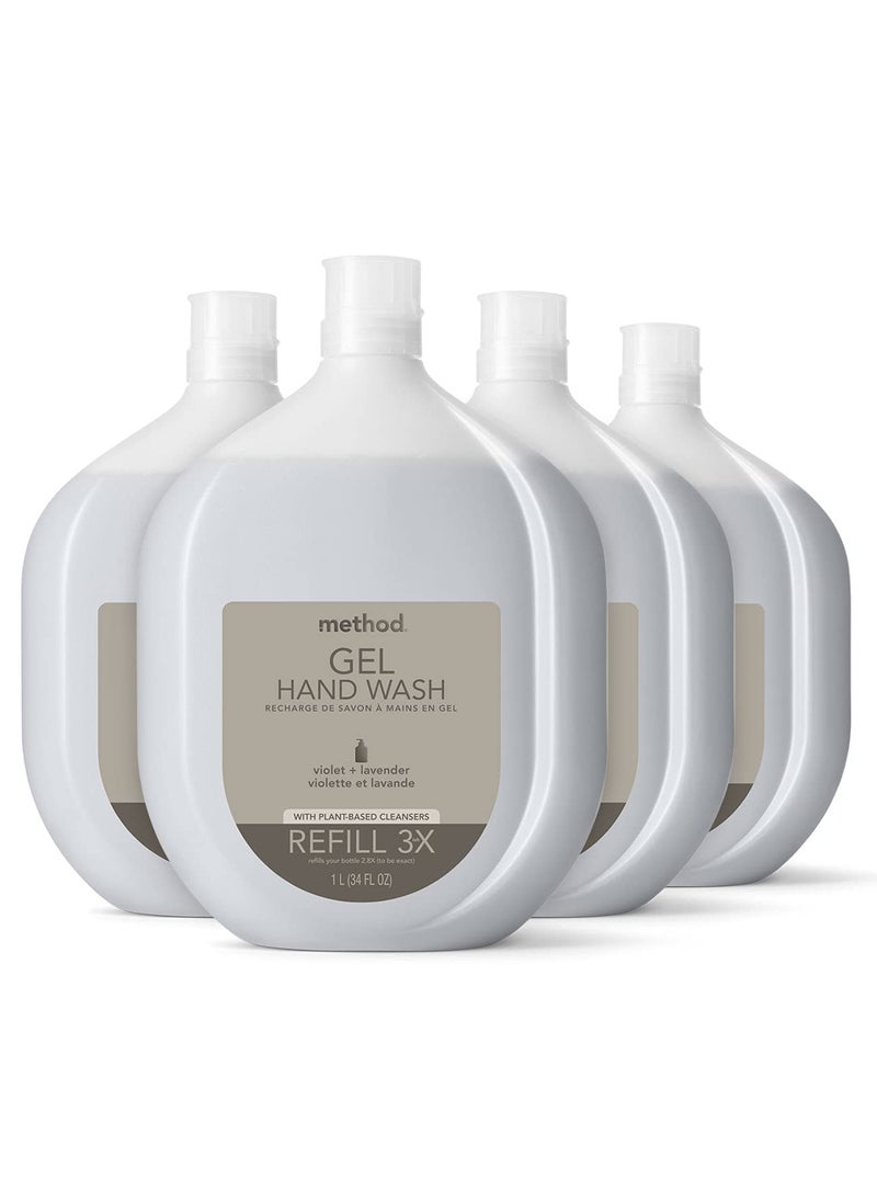 Method Premium Gel Hand Soap Refill, Violet + Lavender, Recyclable Bottle, Biodegradable Formula, 34 fl oz (Pack of 4)
