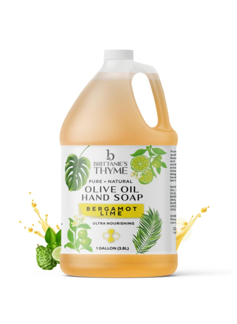 Brittanie's Pure Organic Castile Bergamot Lime Liquid Olive Soap Refill, 1 Gallon | Made with Natural Luxurious Oils, Vegan & Gluten Free Non-GMO, For Face, Body, Dishes, Pets & Laundry