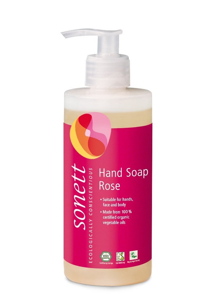 Sonett Organic Hand Soap Liquid Rose body care suitable For hands, face and body (Rose, 1 Count) Certified Organically Grown