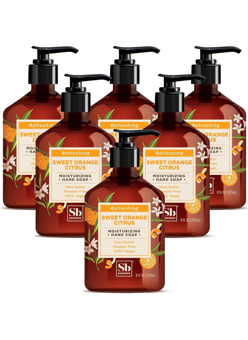 Soapbox Hand Soap, Sweet Orange Citrus Moisturizing Hand Soap for Bathroom & Kitchen with Pump Dispense, (6 Pack, 8oz Each)