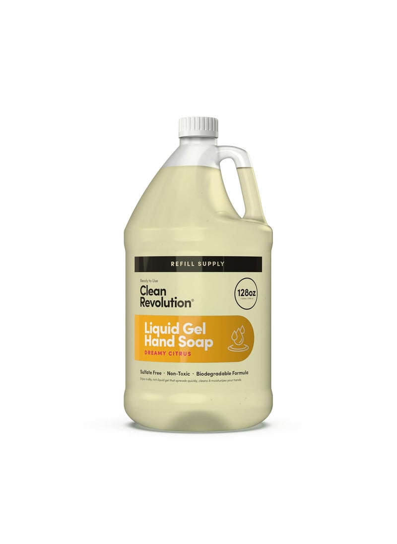 Clean Revolution Liquid Gel Hand Soap, Silky Rich Liquid, Quick Lather, Fast Rinsing, Contains Real Essential Oils (Dreamy Citrus) 128 Fl Oz