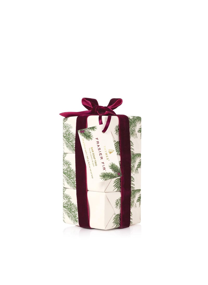 Thymes Bar Soap Trio Gift Set - Frasier Fir - Natural Hand Soaps - Contains Three - Cruelty-Free and Vegan - Pine Tree Scented Hand and Body Soap - 5.5 Oz Bars