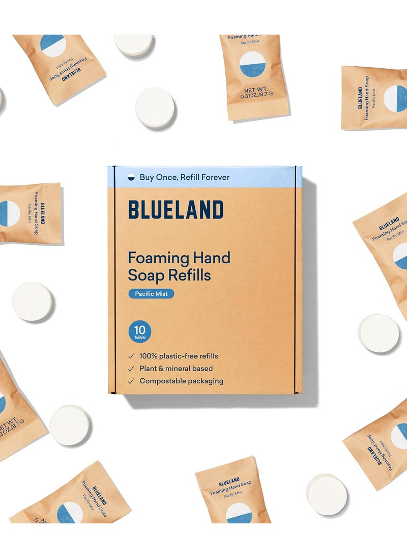 BLUELAND Foaming Hand Soap Refill Tablets, 10-Pack, Pacific Mist Scent, Eco Friendly Cleaning Products, 10 x 9 Fl oz