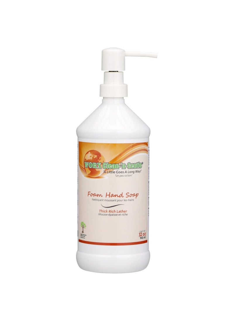 Worx Clean-'n'-Gentle Foam Hand Soap 32 oz. (945 ml) Rich Lather, Silky Smooth, Light Juniper Berry Fragrance