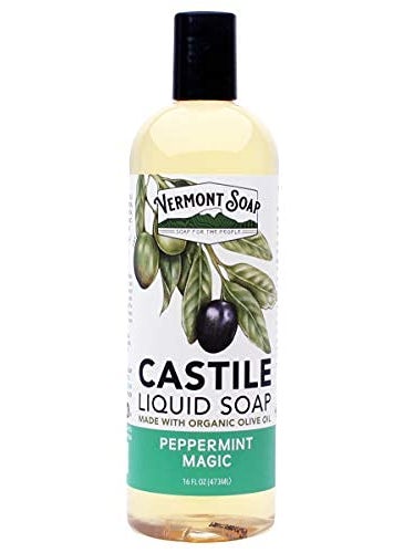 Vermont Castile Soap Peppermint, Gentle Liquid Soap for Sensitive Skin & Natural Body Wash, Organic Hair Shampoo for Oily Hair, Aloe Castile Soap for Men & Women - 16 Oz