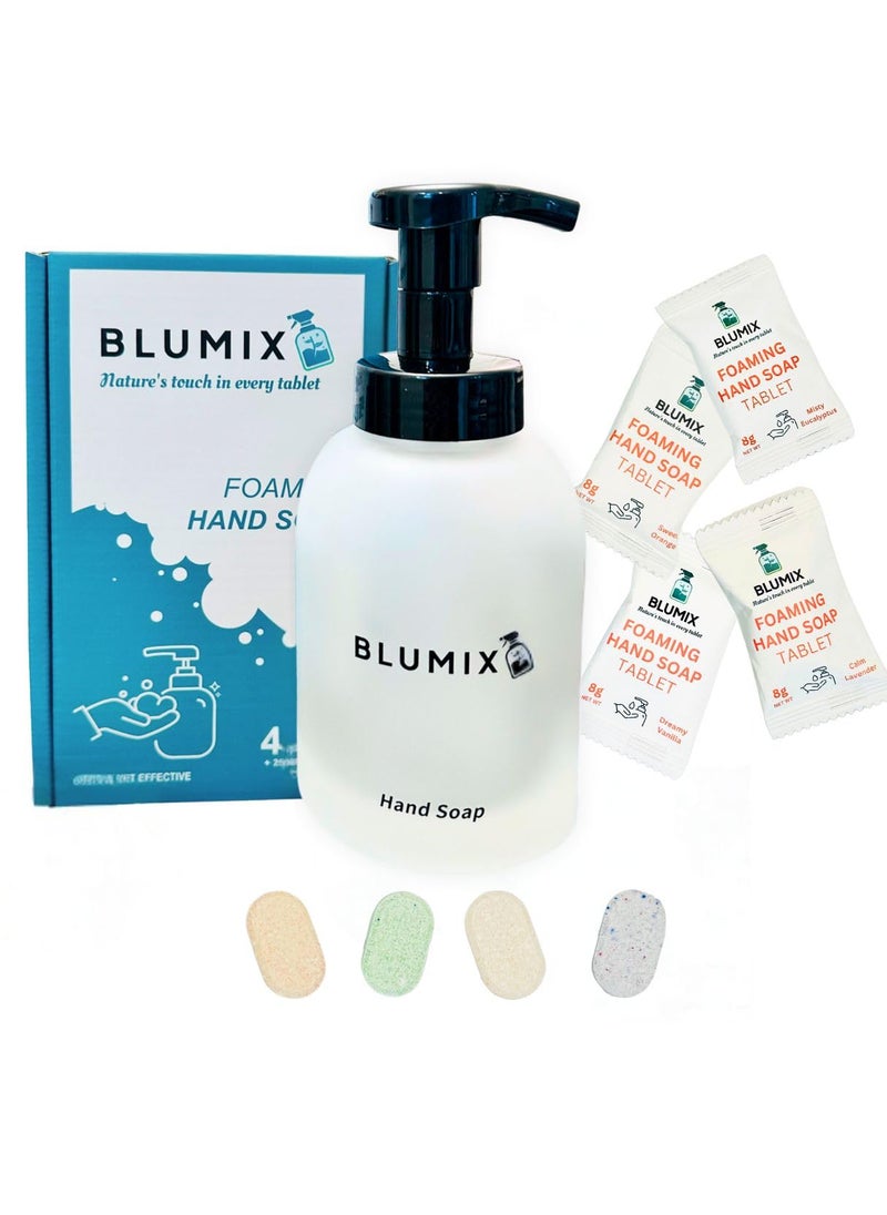 Foaming Hand Soap Starter Kit - 4 Fragrant Foaming Soap Tablets with Reusable Glass Pump Dispenser - Non-Toxic, Sustainable, Skin-Friendly Formula - Zero Waste Cleaning Products