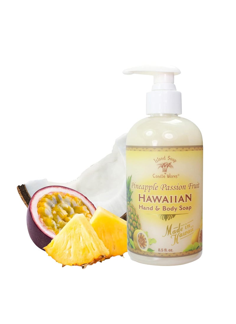 Island Soap & Candle Works Botanical Liquid Hand Soap - Vegan Hand Soap for Men and Women - Luxury Skincare for Bathroom - Hawaiian Gifts for Sensitive Skin - Pineapple Passionfruit - 8.5 Ounce Bottle