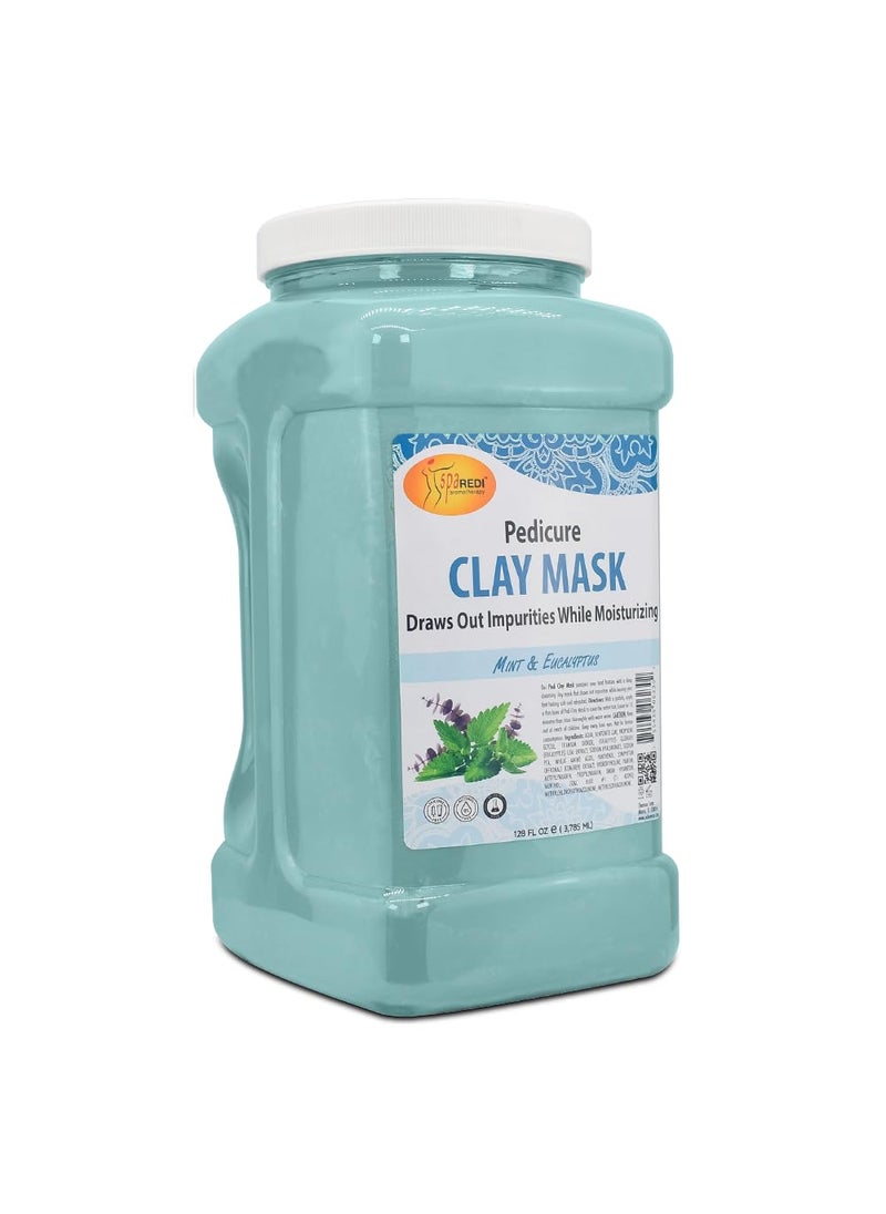SPA REDI - Clay Mask, Mint and Eucalyptus,128 Oz - Pedicure and Body Deep Cleansing, Skin Pore Purifying, Detoxifying and Hydrating