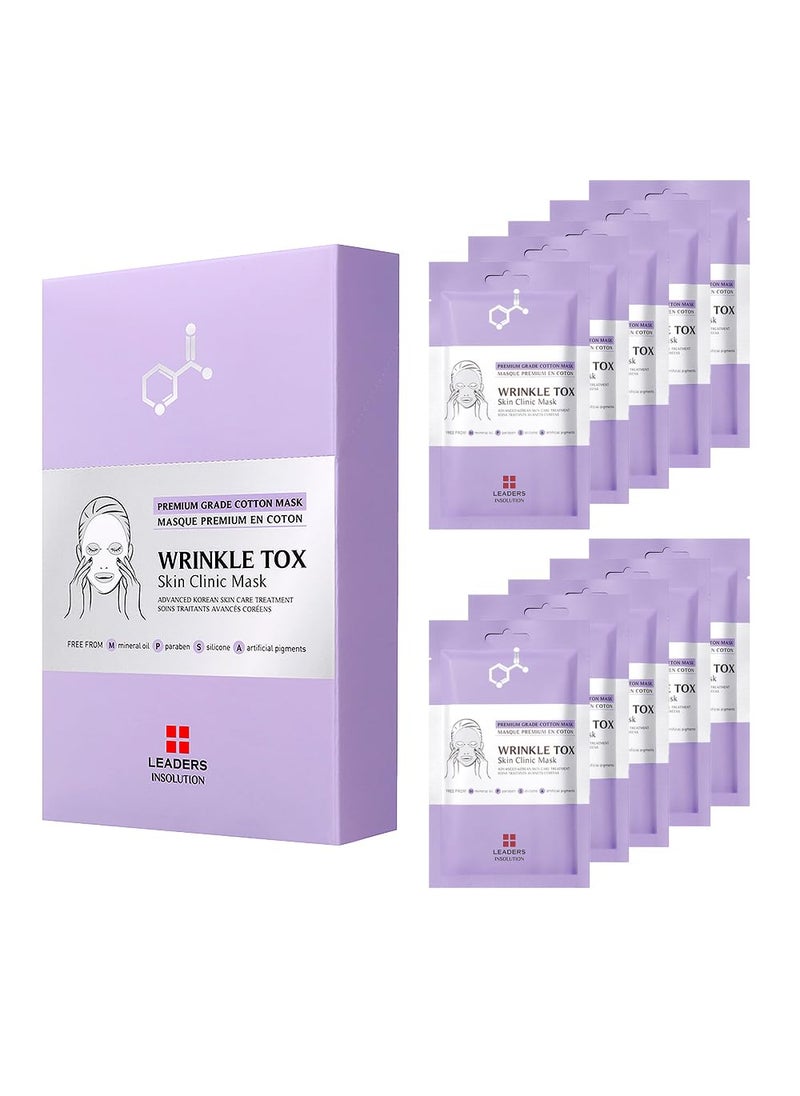 Leaders Insolution Wrinkle Tox Skin Clinic Mask | Adenosine-Infused Anti-Aging Facial Sheet for Fine Lines, Wrinkles, and Firmness | Premium Grade Cotton, Collagen Boosting (10 Sheets)