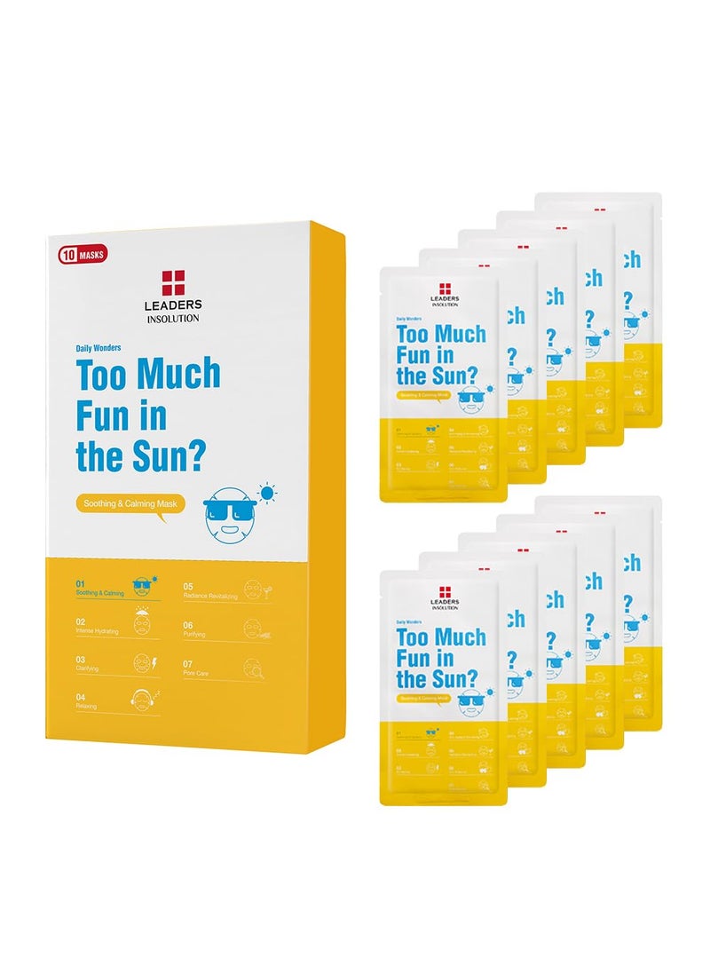 Leaders Insolution Daily Wonders Too Much Fun in the Sun? Facial Mask Sheet Soothing and Calming Hydrating Korean Skincare (10 Sheets)