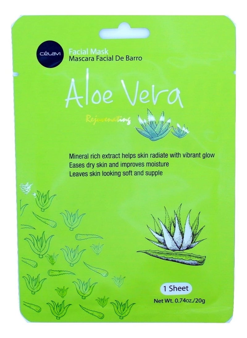 Celavi Essence Facial Mask Paper Sheet Korea Skin Care Moisturizing 12 Pack (Aloe Vera)