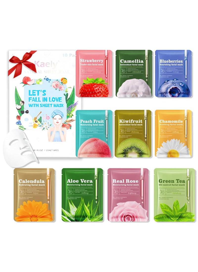 Face Sheet Mask Skincare,Hydrating Spa Face Mask For Sensitive Skin,Moisturize,Nourish for All Skin Types,Natural Skin Care Spa Face Mask for Women Men Girls,Pack of 10