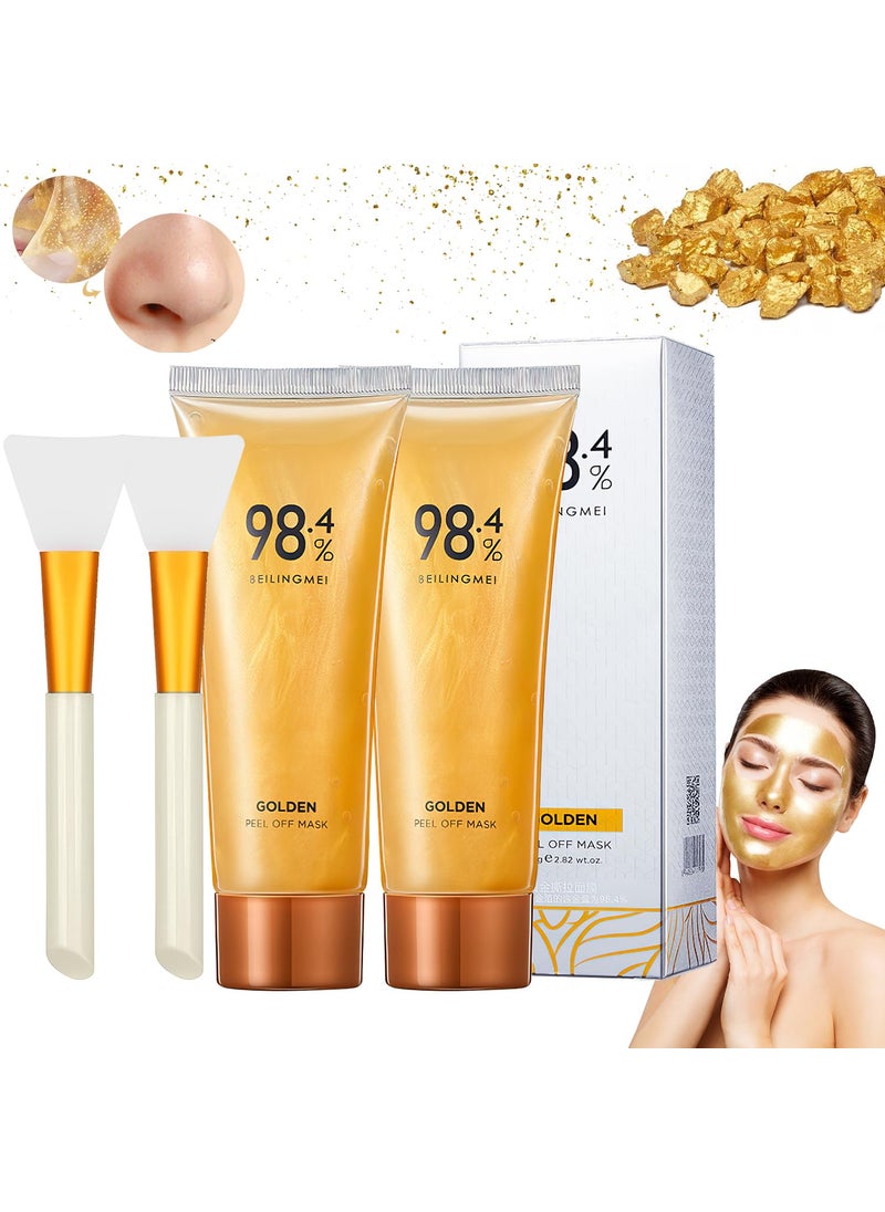 Omaky Gold Foil Peel-Off Mask, Peel-Off Anti-Wrinkle Face Mask, 98.4% Beilingmei Gold Face Mask, 24k Gold Face Mask, Gold Foil Tear-Off Mask for Skin Moisturizing and Deeply Cleans (2PCS)