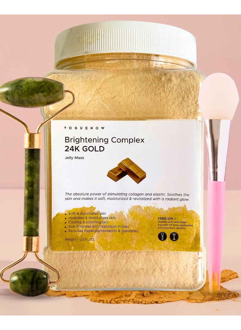 VogueNow Jelly Face Mask for Facials - 24K Gold Hydrating, Brightening & Nourishing Jelly Mask with Free Jade Roller & Spatula | Professional Hydrojelly Masks | Vajacial Jelly Mask Powder | 23 Oz Jar