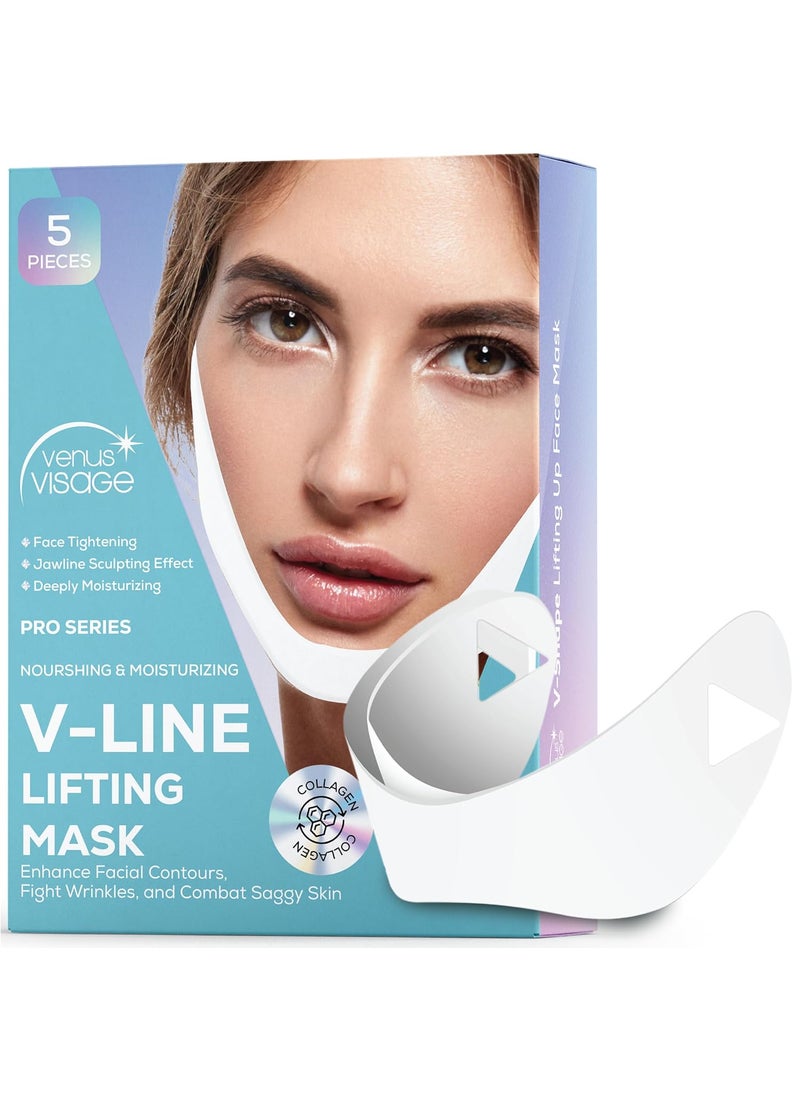 VENUS VISAGE V Line Lifting Mask - Chin Strap for Double Chin for Women and Men - Firming Double Chin Strap for Defined Jawline (5 Count, 1 Pack)