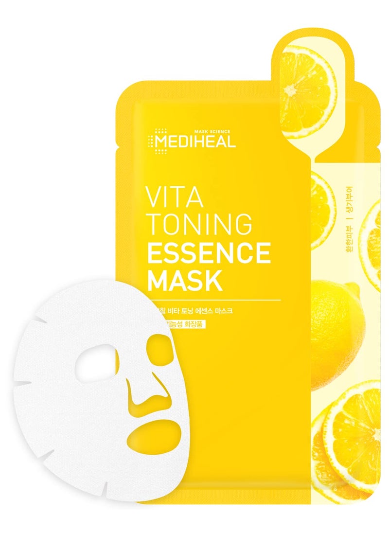 Mediheal Vita Toning Essence Mask, Revitalizing & Balancing Facial Sheet Mask for Dull Skin, Vita Complex and Niacinamide, Eco-Friendly & Hypoallergenic Cellulose Sheet 15 Sheet