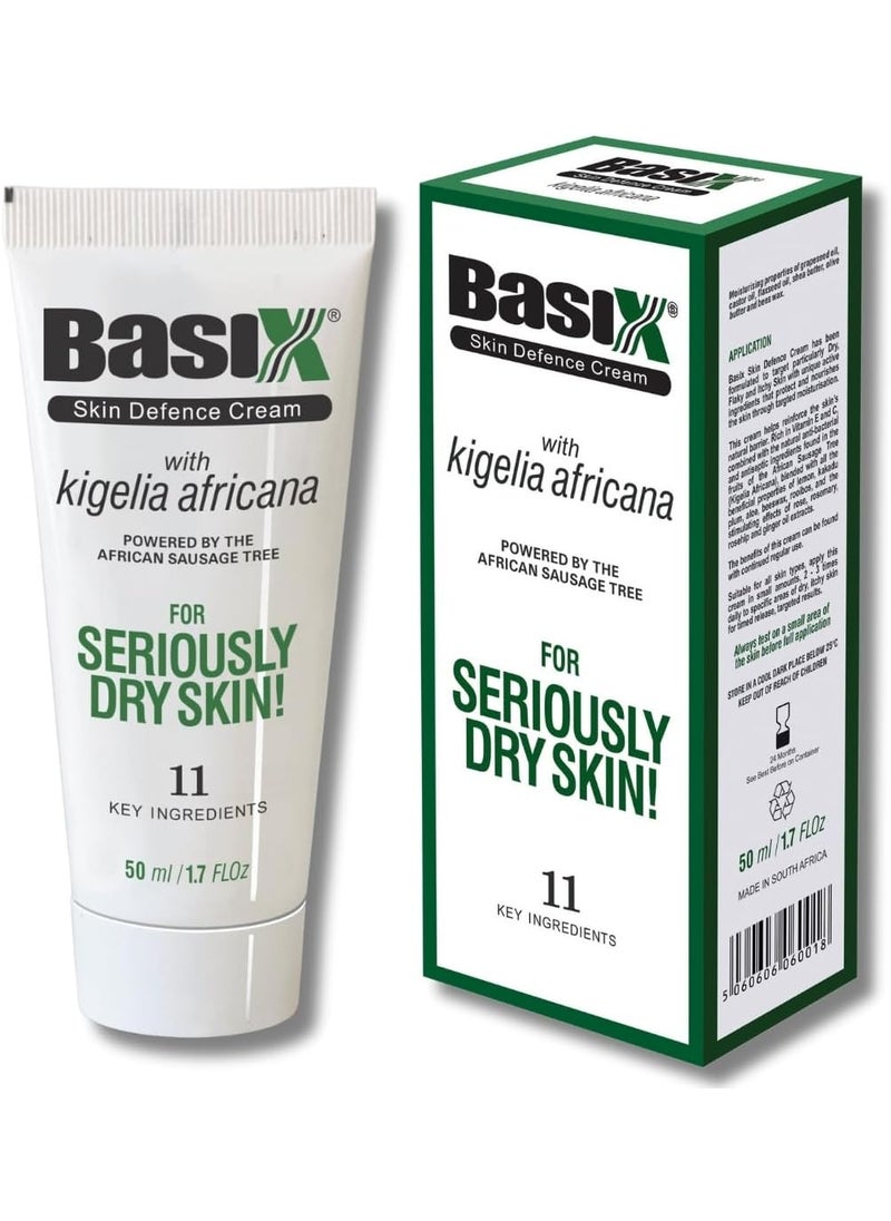 Basix Skin Defence Repair Cream Soothes Eczema Psoriasis Dermatitis Acne Natural Ingredients for Dry Flaky Itchy Skin Kigelia African Sausage Tree Lemon Ginger Plum Rosemary Vitamin E Rose Oil Aloe