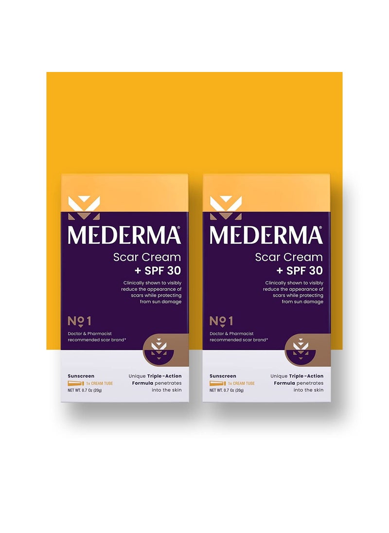 Mederma Scar Cream Plus SPF 30, Sunscreen, Protects from Sun Damage, Reduces the Appearance of Scars, 40 Grams, (2 x 20g)