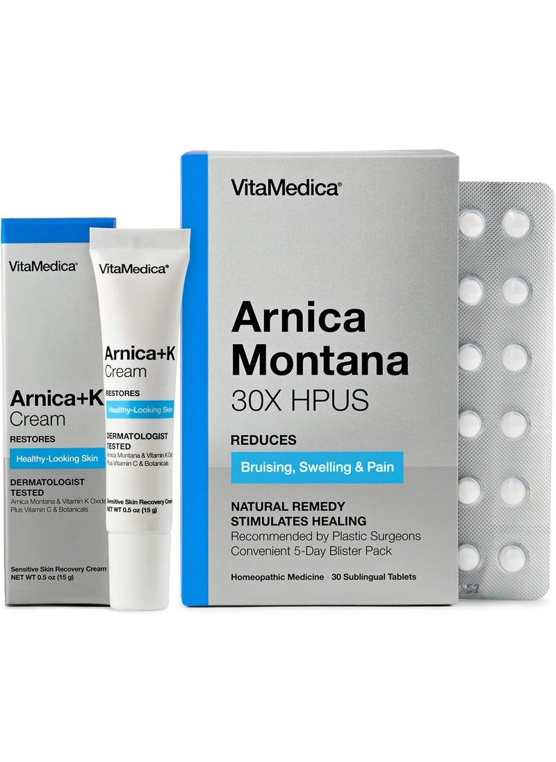 Vitamedica | Arnica Filler Kit Bundle | Arnica Montana 30X Blister Pack + Arnica & Vitamin K Topical Cream | Vitamin K Topical Cream | Softens, Calms, Moisturizes, & Restores Bruised Skin | Recovery