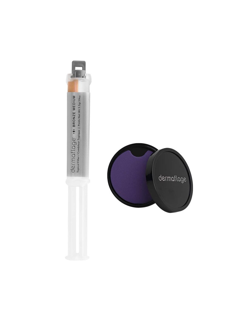 Dermaflage Scar Filler Kit - Bronze Medium - Deep Scar Cover and Waterproof Concealer for Acne Scars Wrinkles, and Ice Pick Scars Makeup, 1 mo supply