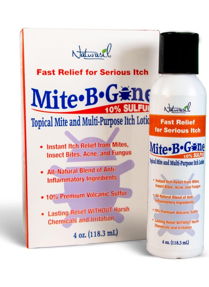 All-Natural Itch Relief by Mite-B-Gone - Sulfur Lotion Treatment for Acne, Bug Bites, Skin Redness & Itching, Discomfort & Rosacea | Safe for Kids and Adults| Fast & Effective for All Skin Types| 4 oz