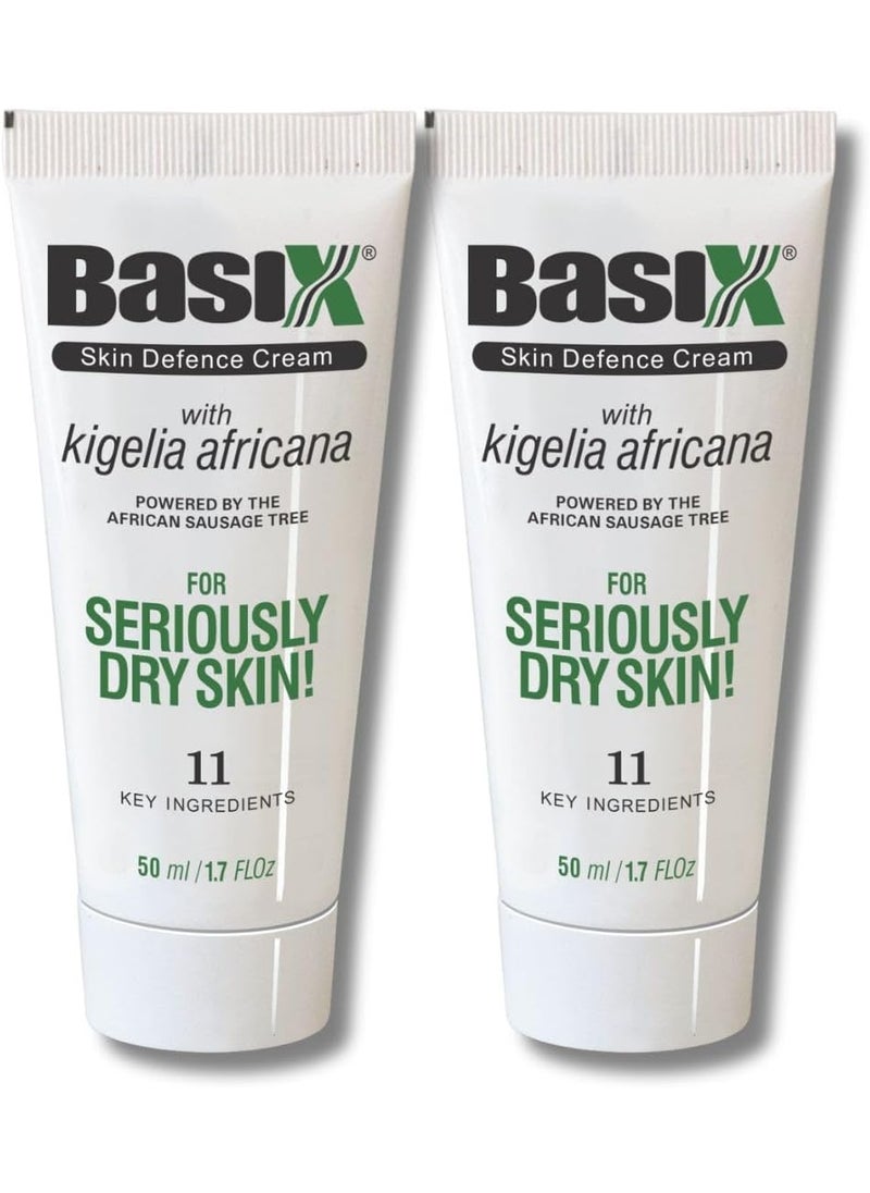 Basix Skin Defence Repair Cream (Twin Pack) Kigelia African Sausage Tree Soothes Eczema Psoriasis Dermatitis Acne Natural Ingredients for Dry Itchy Skin Lemon Ginger Plum Rosemary Vitamin E Rose Aloe