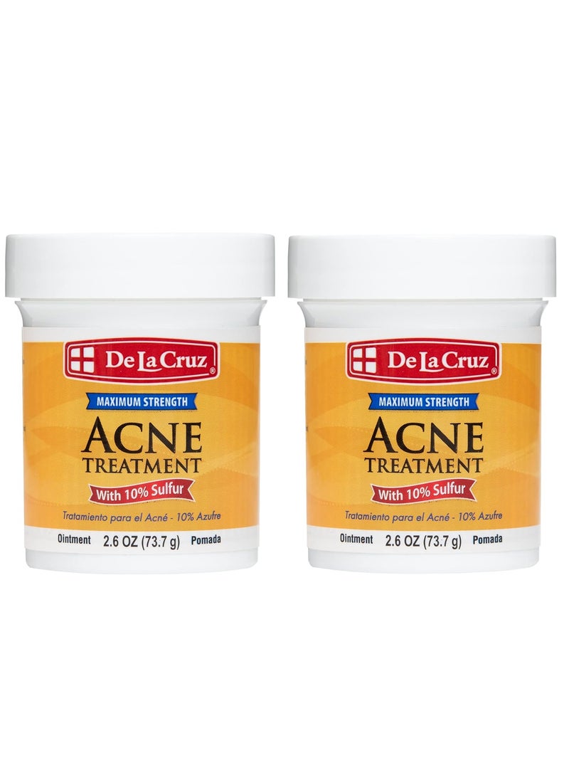 De La Cruz 10% Sulfur Ointment - Cystic Acne Treatment for Face and Body - Daily 10 Min Spot Treatment Mask Safe and Effective Game Changing Hormonal Acne Treatment that Clears Up Pimples 2.6oz 2 Pack