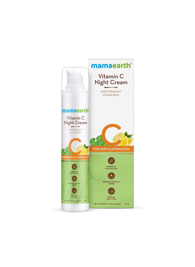 Mamaearth Vitamin C Night Cream for Skin Illumination | Helps Reduce Spots & Replenishes Lost Radiance | Enhances Collagen with Gotu Kola | 1.76 Oz (50g)