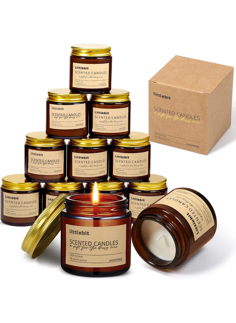 MTLEE 12 Pack Scented Candles Gifts for Women Aromatherapy Candle Bulk Soy Amber Jar Set Thank You Gifts for Valentine's, Mother's Day Birthday Holiday Anniversary Present(Brown)