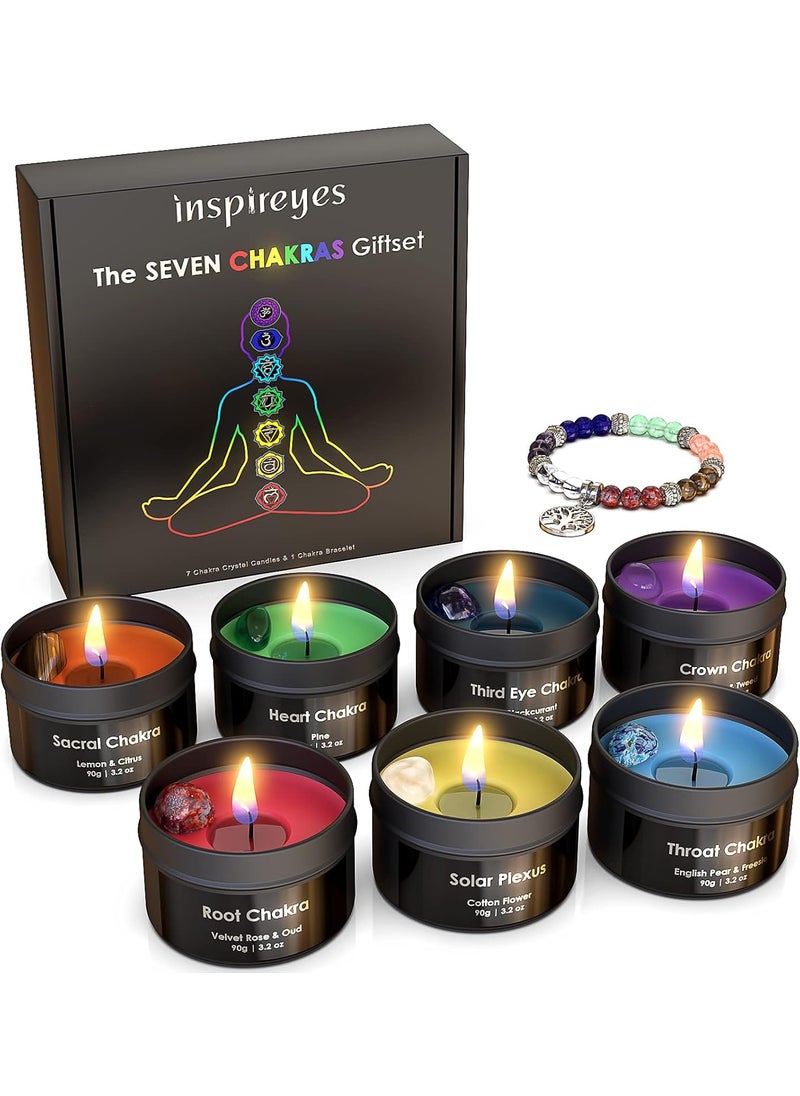 Chakra Candles with Premium Crystal and Healing Stones Luxury Meditation Scented Candles Gift Set for Women Stress Relief Spiritual Decor Healing Candles for Yoga, Aromatherapy