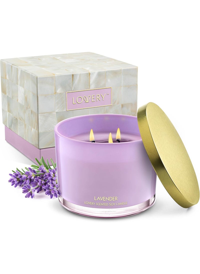 Birthday Gifts, Lavender Candles for Home Scented, Luxury Large Scented Candles, 3 Wick Soy Jar Candle, Aromatherapy Stress Relief Gifts for Women and Men, 100% Natural Soy Wax Candles Set