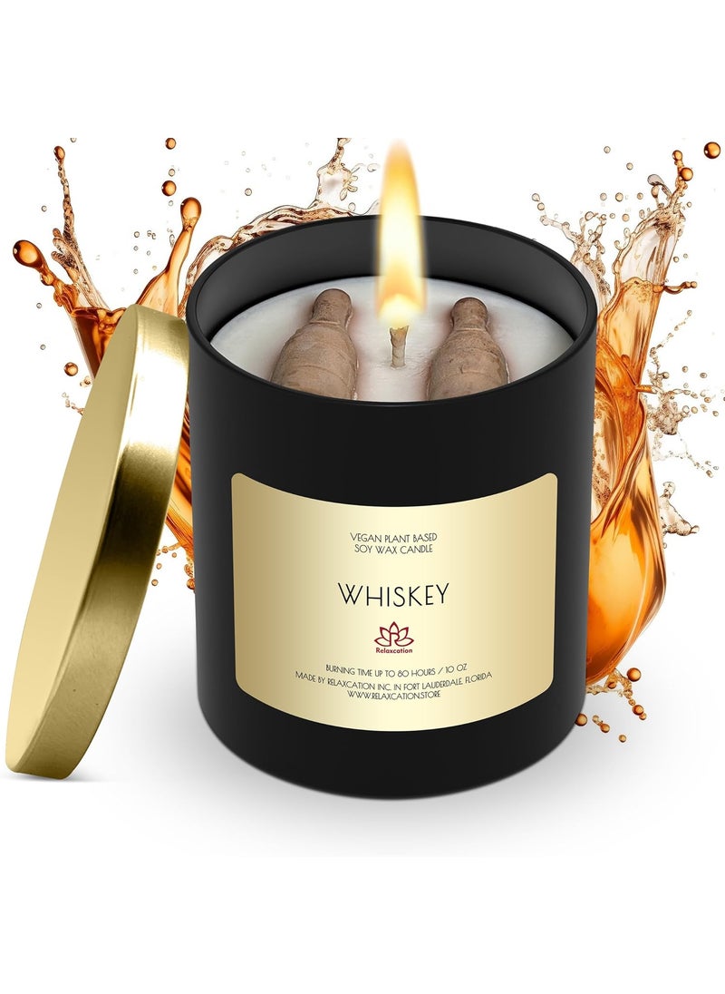 Candle for Men with Rich Scent Whiskey | Natural Clean Burn Soy Wax Candle in Big Glass Jar 10 oz| Hand-Poured in USA | Gift for Men, Husband, Him | Burn Up to 80 Hours