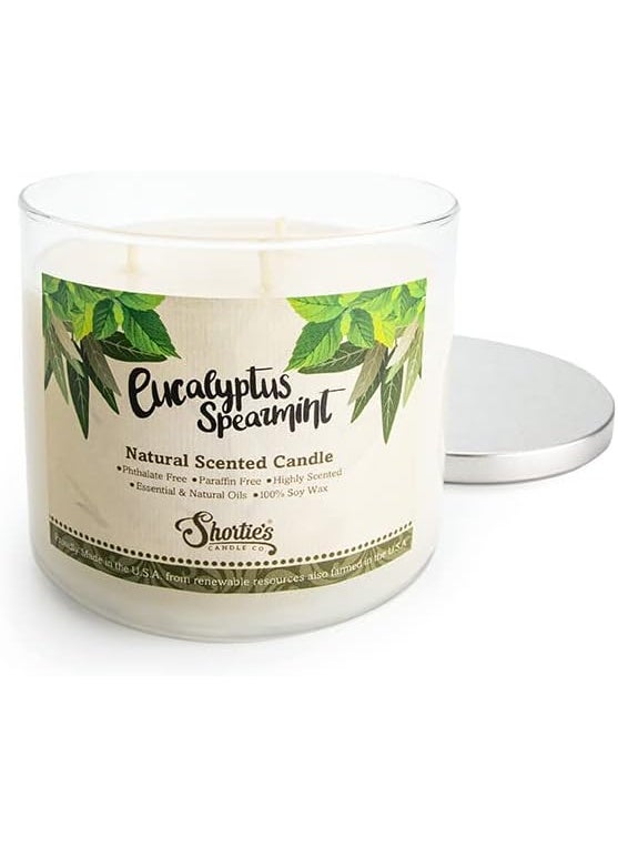 Eucalyptus Spearmint Scented Natural 3 Wick Candle, Essential Fragrance Oils, 100% Soy, Phthalate & Paraben Free, Clean Burning, 14.5 Oz.