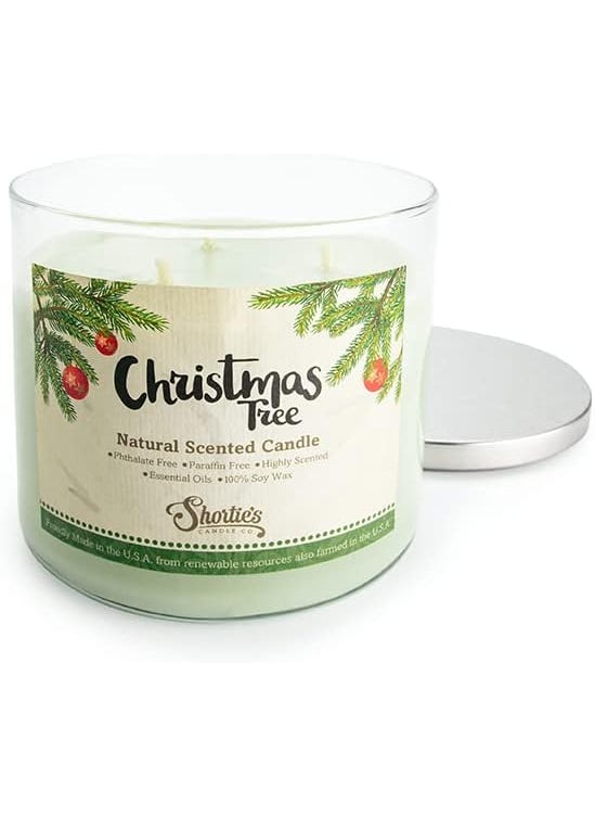 Christmas Tree Natural 3 Wick Candle, Essential Fragrance Oils, 100% Soy, Phthalate & Paraben Free, Clean Burning, 14.5 Oz.