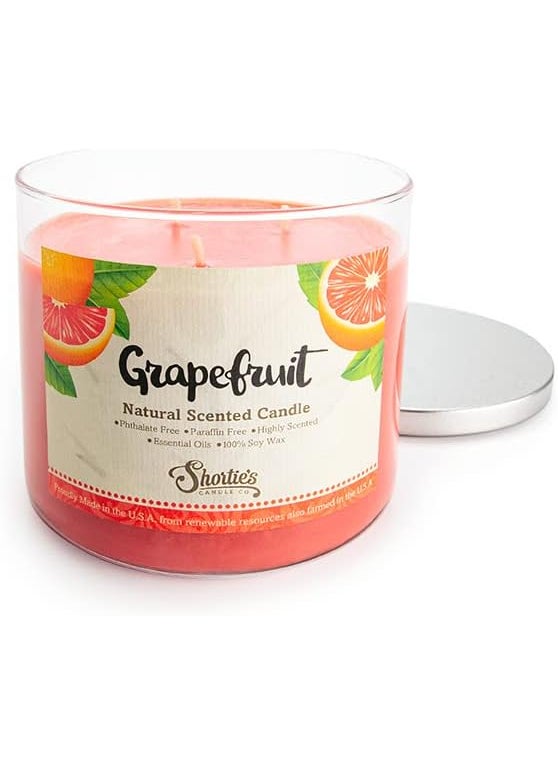 Grapefruit Highly Scented Natural 3 Wick Candle, Essential Fragrance Oils, 100% Soy, Phthalate & Paraben Free, Clean Burning, 14.5 Oz.