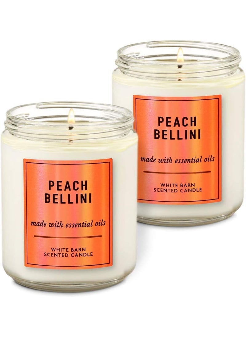 White Barn - Bath & Body Works - Peach Bellini - Single Wick Scented Candle with Essential Oils 7 oz / 198 g Each Pack of 2