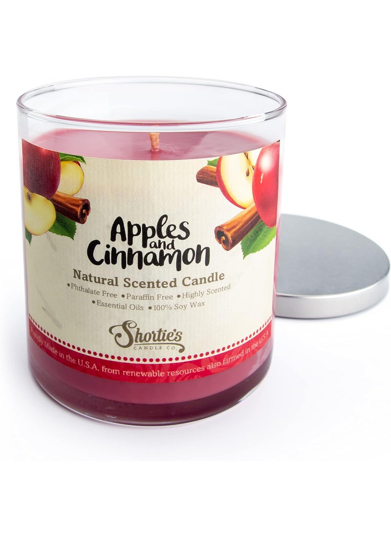 Apples & Cinnamon Scented Natural Soy Candle, Essential Fragrance Oils, 100% Soy, Phthalate & Paraben Free, Clean Burning, 9 Oz.