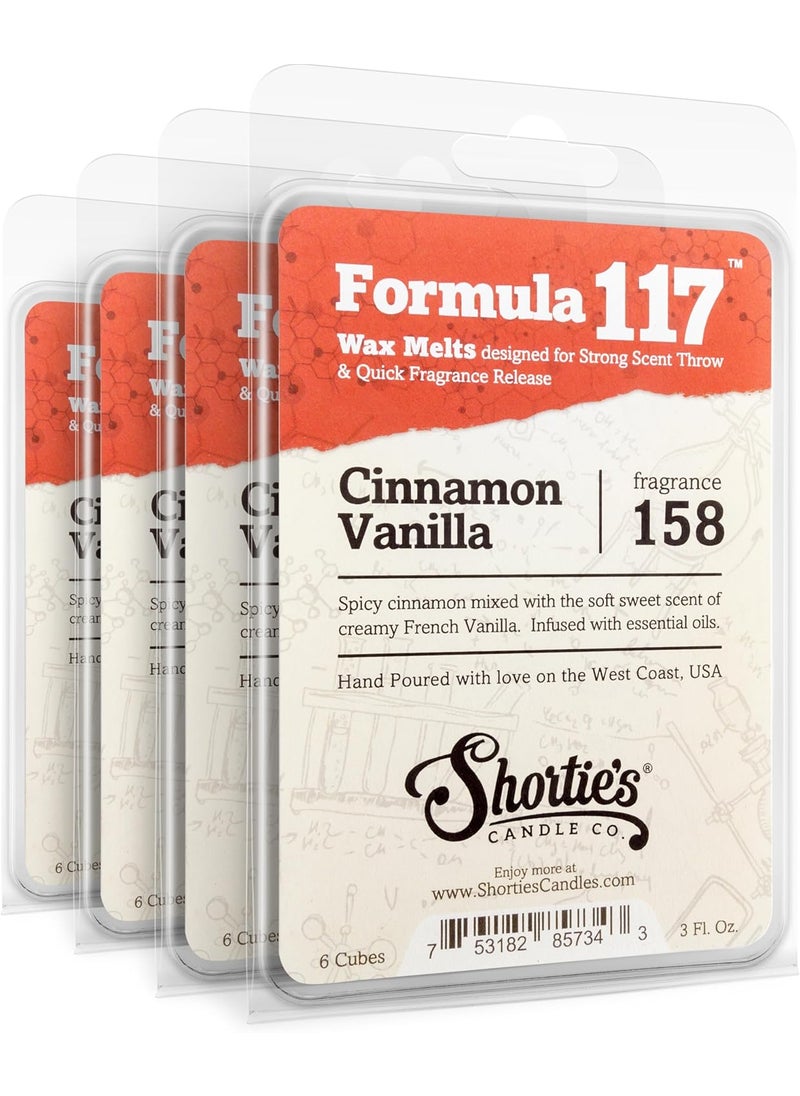 Shortie's Candle Company Cinnamon Vanilla Wax Melts Bulk Pack - Formula 117-4 Highly Scented 3 Oz. Bars (12 Oz. Total) - Made with Natural Oils - Bakery & Food Air Freshener Cubes Collection