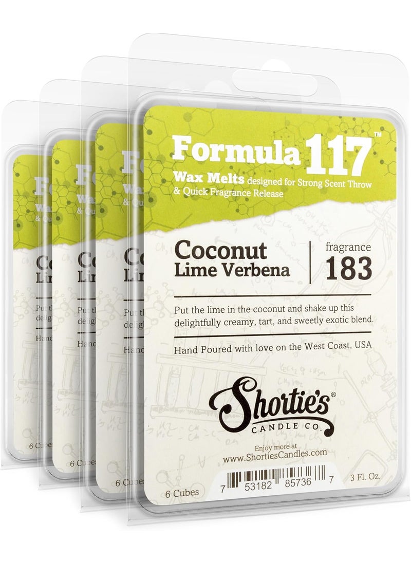 Shortie's Candle Company Coconut Lime Verbena Wax Melts Bulk Pack - Formula 117-4 Highly Scented 3 Oz. Bars (12 Oz. Total) - Made with Natural Oils - Fruit & Berry Air Freshener Cubes Collection