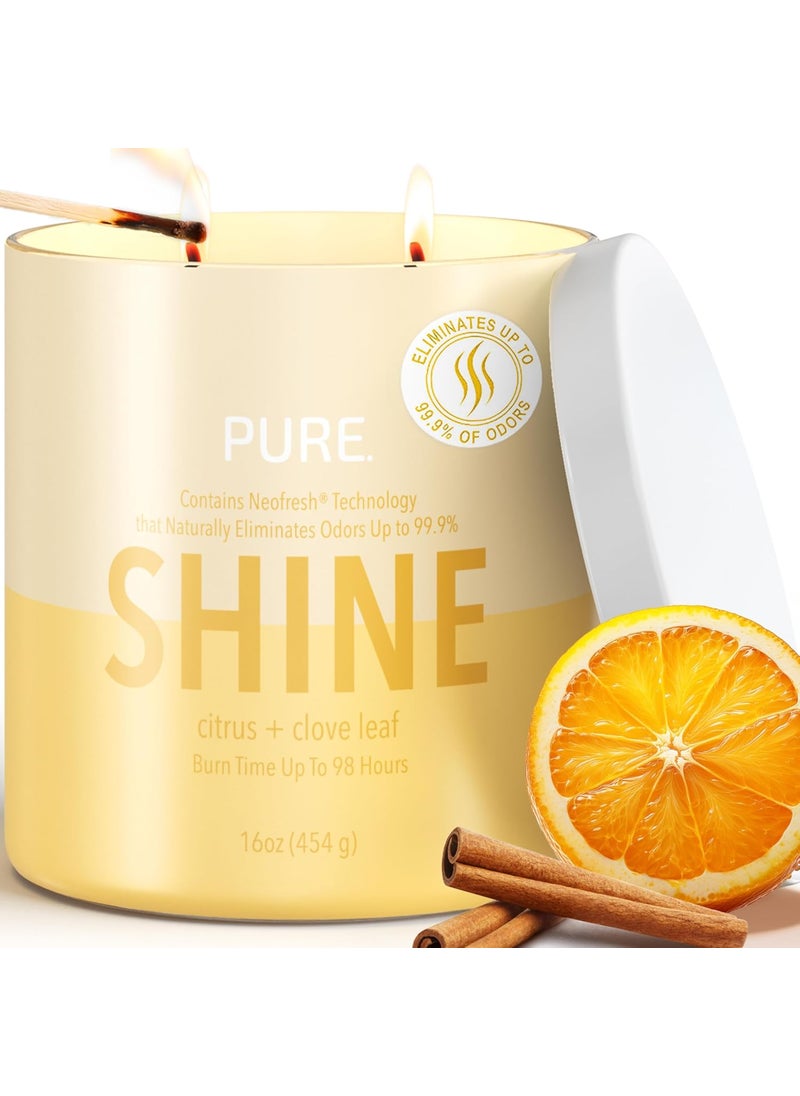 Candle-Lite Pure Citrus & Clove Leaf Scented Candles, Mothers Day Gifts for Mom, Odor-Eliminating Neofresh Technology 99.9%, 16 oz 2-Wick Jar, 98 Hours Burn Time