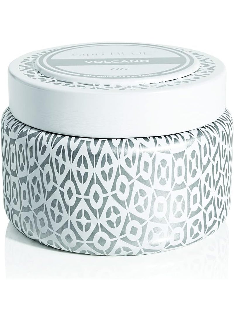 Capri Blue Volcano Printed Travel Tin Jar Candle - Luxury Candle with a Long Lasting Soy Wax Blend - Scented with Tropical & Fruity Fragrance (White Color, 8.5 oz)