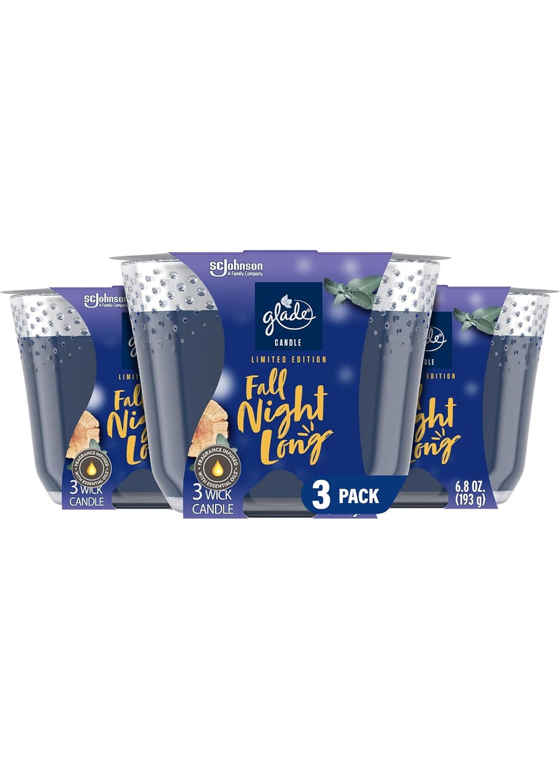 Glade Candle Fall Night Long, Fragrance Candle Infused with Essential Oils, Air Freshener Candle, 3-Wick Candle, 6.8oz, 3 Count