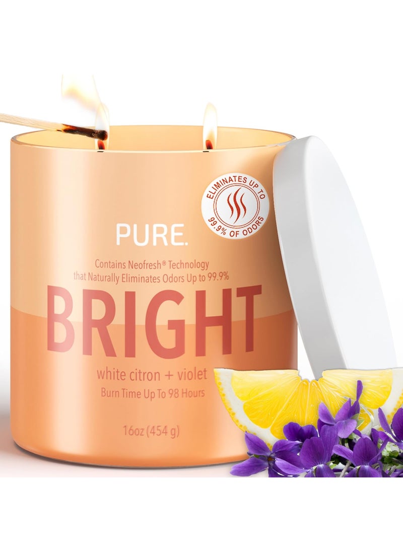 Candle-Lite Pure White Citron & Violet Scented Candles, Mothers Day Gifts for Mom, Odor-Eliminating Neofresh Technology 99.9%, 16 oz 2-Wick Jar, 98 Hours Burn Time