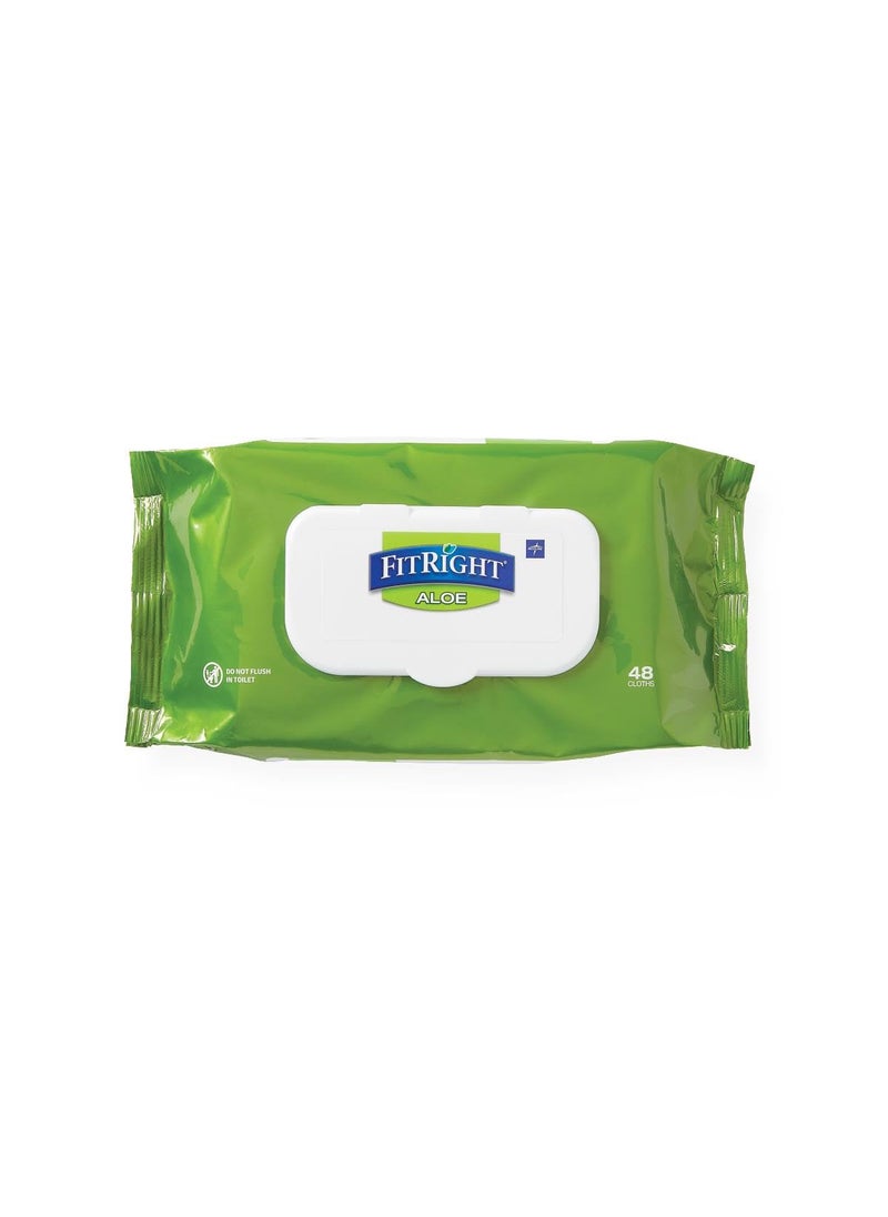 Medline FitRight Aloe Personal Cleansing Cloth Wipes, Scented, Pack of 48, 8 x 10 inch Adult Large Incontinence Wipes