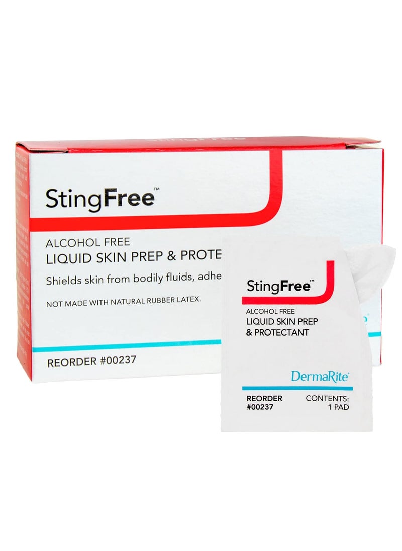 DermaRite's StingFree, Liquid Skin Prep & Shield - Alcohol-Free Wipes, Shields from Body Fluids, Adhesives and Friction - Individually Wrapped, 50 Wipes, 1 Pack